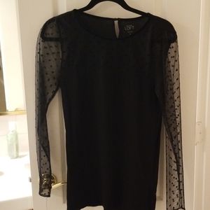 Loft black blouse with sheer polka dot sleeves
